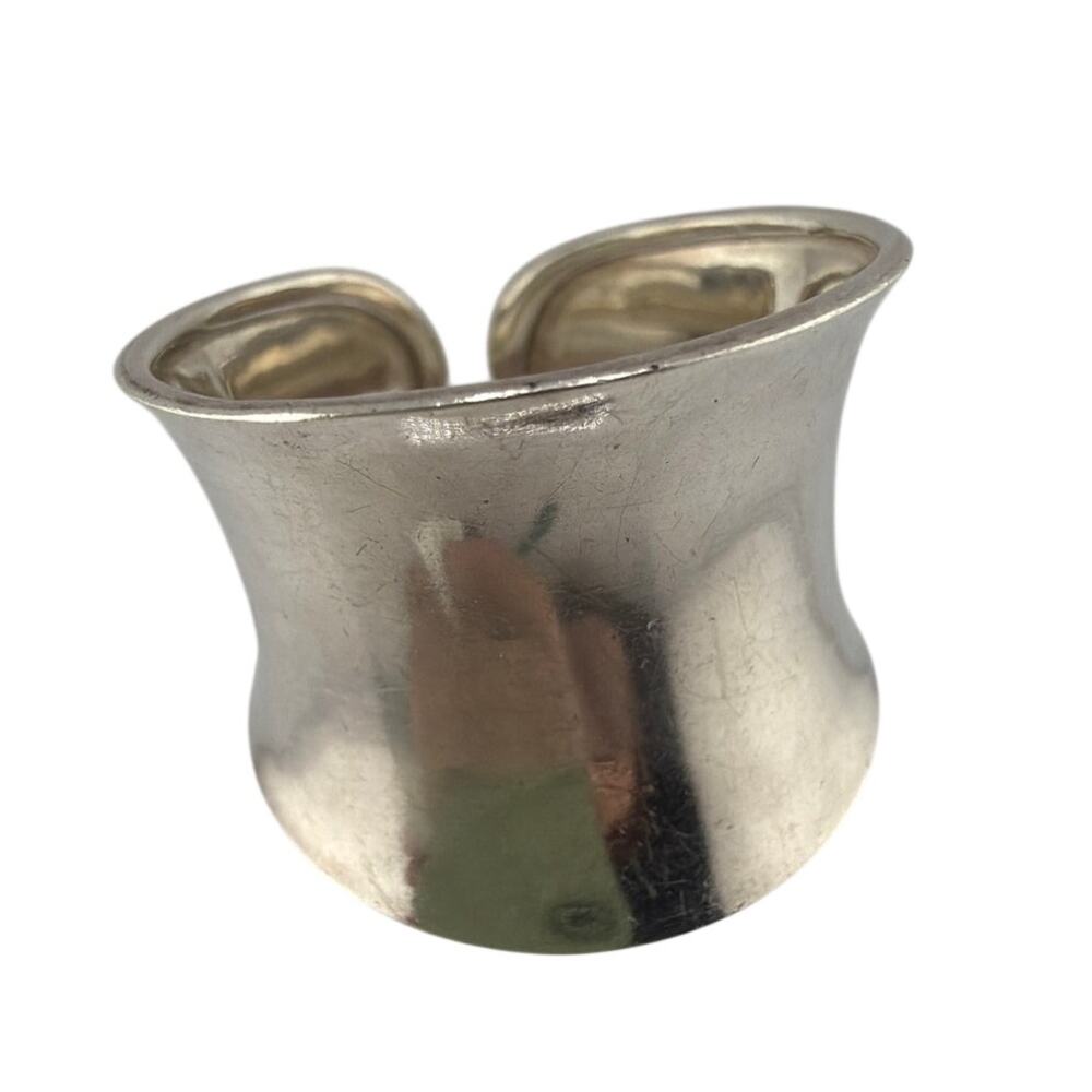 Vintage Modern Minimalist Polished Silver Concave Cigar Band Ring 10